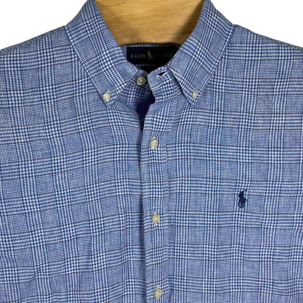 Ralph Lauren Classic Men Large Blue Glen Plaid Long Sleeve Button Down Shirt